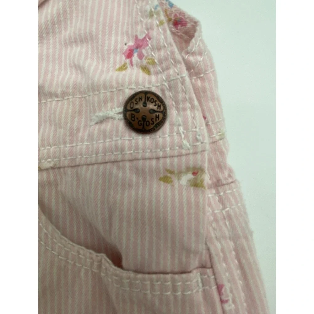 OshKosh Bgosh Pink Pinstripe Floral Overall Dress Toddler 24M Frayed Hem